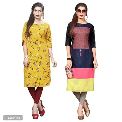 American Crepe Printed Straight Kurti (Pack Of 2)