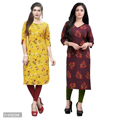 American Crepe Printed Straight Kurti (Pack Of 2)