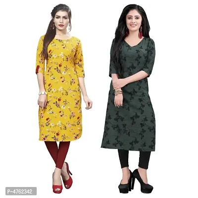 American Crepe Printed Straight Kurti (Pack Of 2)