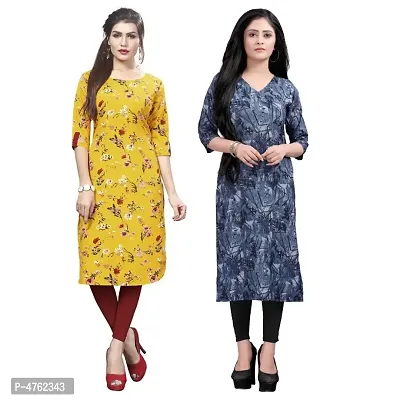 American Crepe Printed Straight Kurti (Pack Of 2)