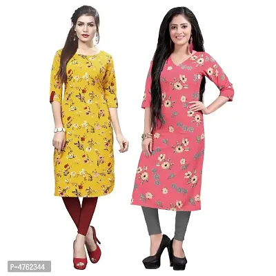 American Crepe Printed Straight Kurti (Pack Of 2)