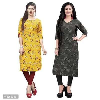 American Crepe Printed Straight Kurti (Pack Of 2)