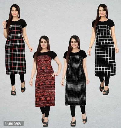 Women's Printed Full-Stitched Crepe Straight Kurti (Combo Pack Of 4)-thumb0