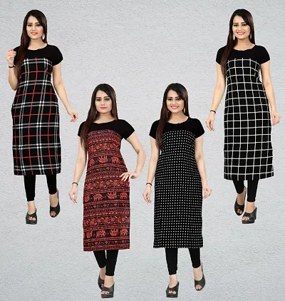 Women's Full-Stitched Crepe Straight Kurti (Combo Pack Of 4)