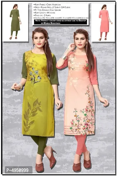 Attractive Printed Full-Stitched Crepe Straight Kurta (Combo Pack Of 2)-thumb0