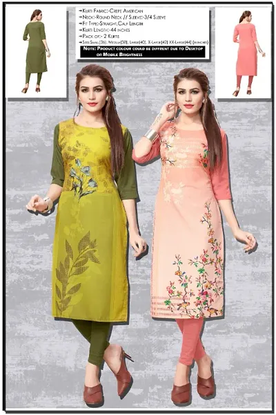 Attractive Printed Full-Stitched Crepe Straight Kurta (Combo Pack Of 2)