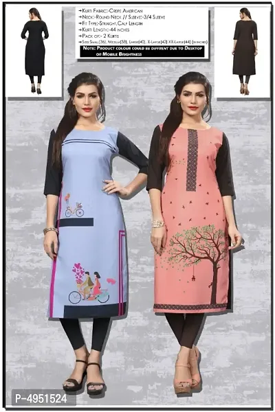 Attractive Printed Full-Stitched Crepe Straight Kurta (Combo Pack Of 2)