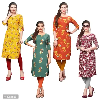 Attractive Printed Full-Stitched Crepe Straight Kurta (Combo Pack Of 4)-thumb0