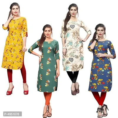 Attractive Printed Full-Stitched Crepe Straight Kurta (Combo Pack Of 4)