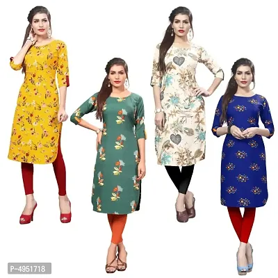 Attractive Printed Full-Stitched Crepe Straight Kurta (Combo Pack Of 4)