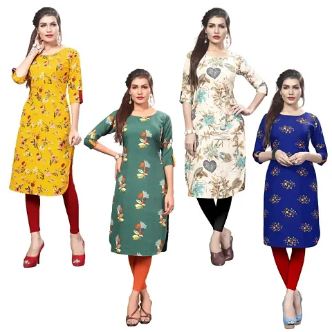 Womens Full-Stitched Crepe Straight Kurti (Combo Pack Of 4)