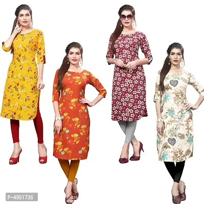 Attractive Printed Full-Stitched Crepe Straight Kurta (Combo Pack Of 4)