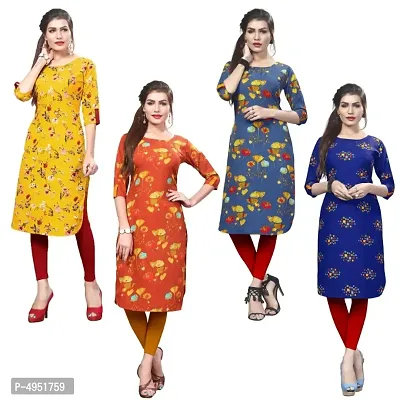 Attractive Printed Full-Stitched Crepe Straight Kurta (Combo Pack Of 4)