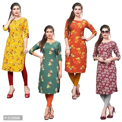 Womens Printed Full-Stitched Crepe Straight Kurti (Combo Pack Of 4)-thumb0