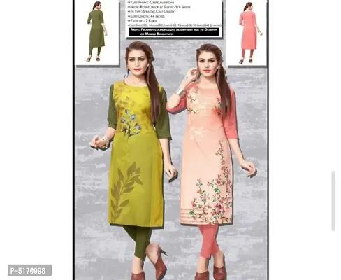 American Crepe Printed Straight Kurti (Pack Of 2)