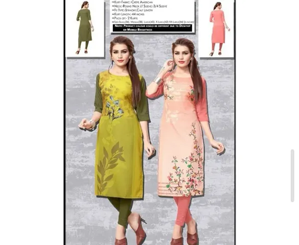 American Crepe Straight Kurti (Pack Of 2)