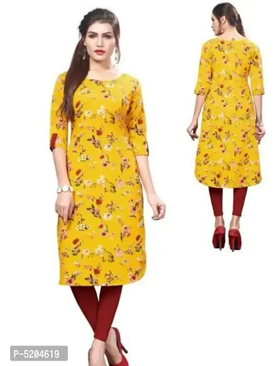 Elite Yellow Printed Straight Cut Pathani Style Crepe Kurta For Women-thumb0