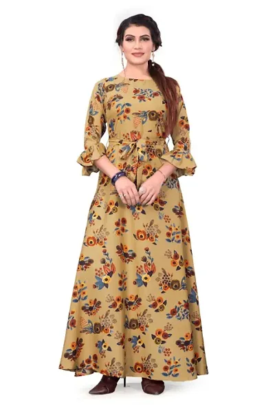 Women's Party Wear American Crepe Digital Printed Floor Length Gown