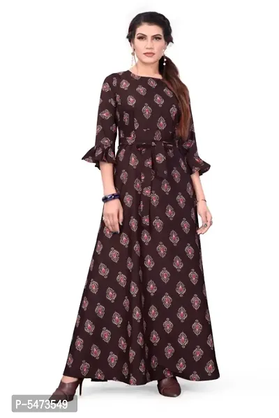 Brown Crepe Digital Printed Kurtas For Women