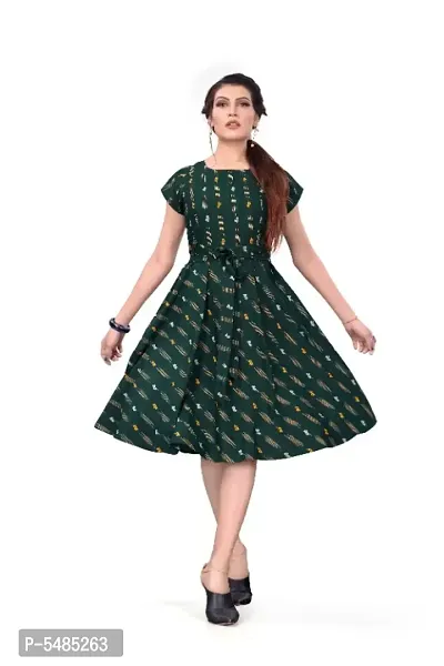 Stylish Crepe Knee Length Floral Print Fit and Flare Dress-thumb0