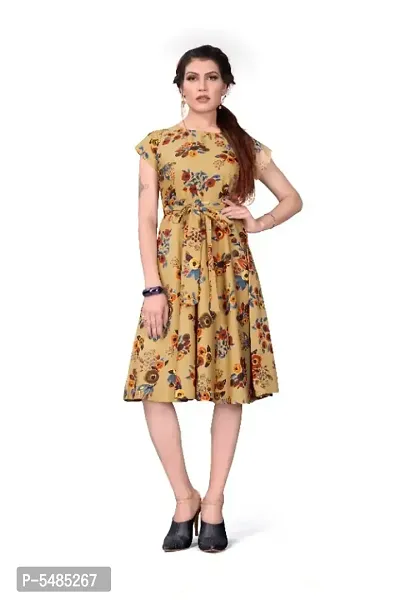 Stylish Crepe Knee Length Floral Print Fit and Flare Dress-thumb0