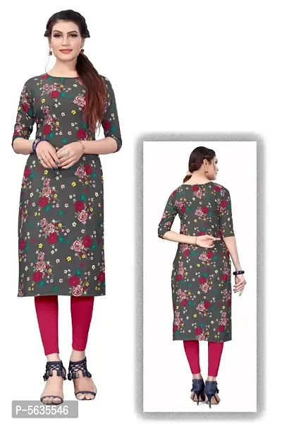 Women's Printed Full-Stitched Crepe Straight Kurti