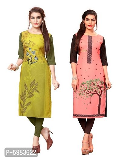 Multicoloured Crepe Digital Printed Kurtas For Women-thumb0