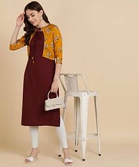 Womens Plain Crepe Straight Kurti with Printed Koti ( Jacket)-thumb2