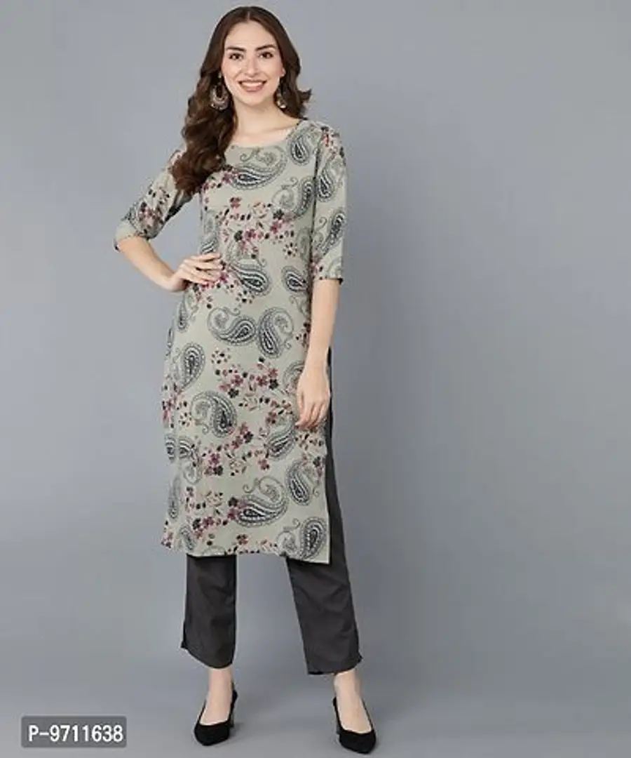 Kurti Pant Set for Women - Crepe Long Straight Printed Kurta with Pant-thumb0