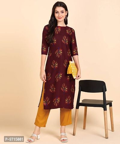 Kurti Pant Set for Women - Crepe Long Straight Printed Kurta with Pant-thumb0