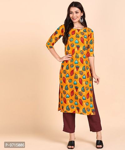 Kurti Pant Set for Women - Crepe Long Straight Printed Kurta with Pant