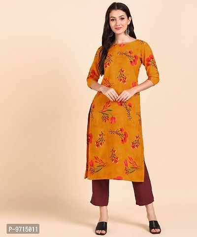 Kurti Pant Set for Women - Crepe Long Straight Printed Kurta with Pant