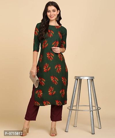 Kurti Pant Set for Women - Crepe Long Straight Printed Kurta with Pant