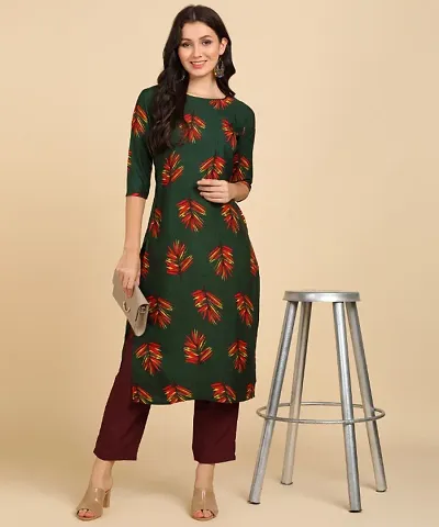 Kurti Pant Set for Women - Crepe Long Straight Kurta with Pant