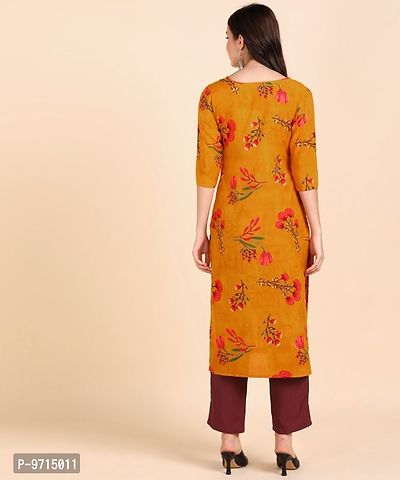 Kurti Pant Set for Women - Crepe Long Straight Printed Kurta with Pant-thumb2