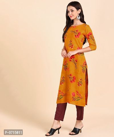 Kurti Pant Set for Women - Crepe Long Straight Printed Kurta with Pant-thumb3