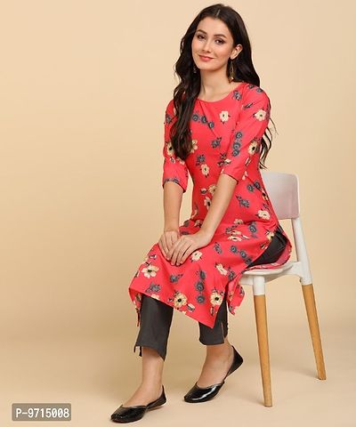 Kurti Pant Set for Women - Crepe Long Straight Printed Kurta with Pant-thumb3