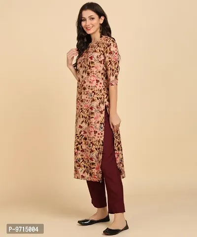 Kurti Pant Set for Women - Crepe Long Straight Printed Kurta with Pant-thumb3