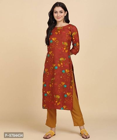 Kurti Pant Set for Women - Crepe Long Straight Printed Kurta with Pant-thumb0