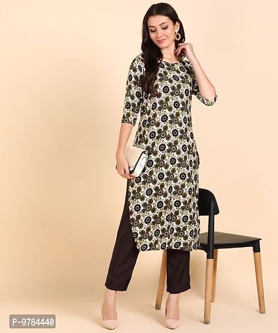 Kurti Pant Set for Women - Crepe Long Straight Printed Kurta with Pant-thumb0