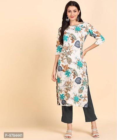 Kurti Pant Set for Women - Crepe Long Straight Printed Kurta with Pant-thumb0