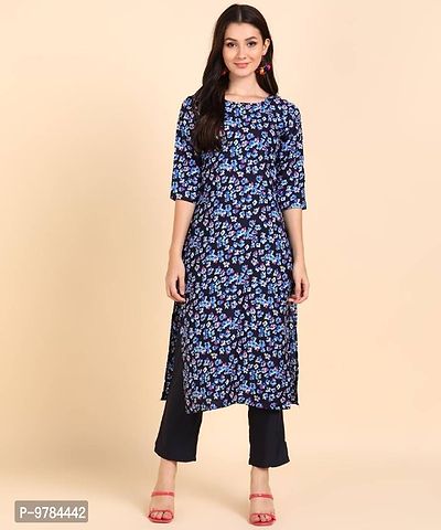 Kurti Pant Set for Women - Crepe Long Straight Printed Kurta with Pant-thumb0