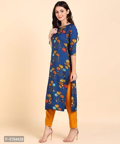 Kurti Pant Set for Women - Crepe Long Straight Printed Kurta with Pant-thumb3