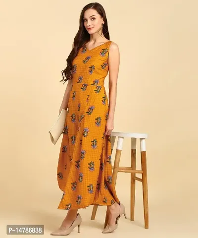 New Ethnic Printed Crepe Stitched Dress Yellow-thumb0