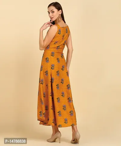 New Ethnic Printed Crepe Stitched Dress Yellow-thumb4