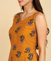 New Ethnic Printed Crepe Stitched Dress Yellow-thumb2