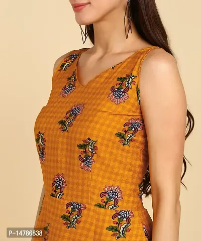 New Ethnic Printed Crepe Stitched Dress Yellow-thumb3