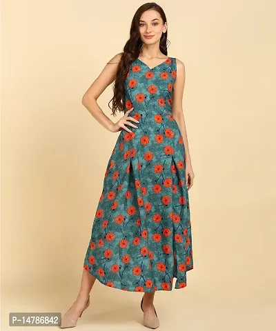 New Ethnic  4 You Women Printed Crepe Stitched Dress (Turquoise)-thumb5