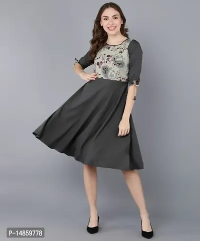 New Ethnic 4 You Women Fit and Flare Grey Western Dress-thumb0