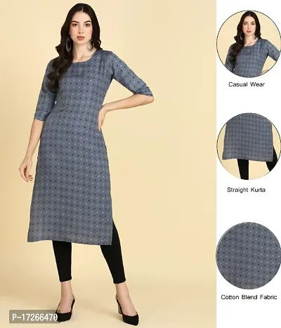 Women Printed Cotton Blend Straight Kurta